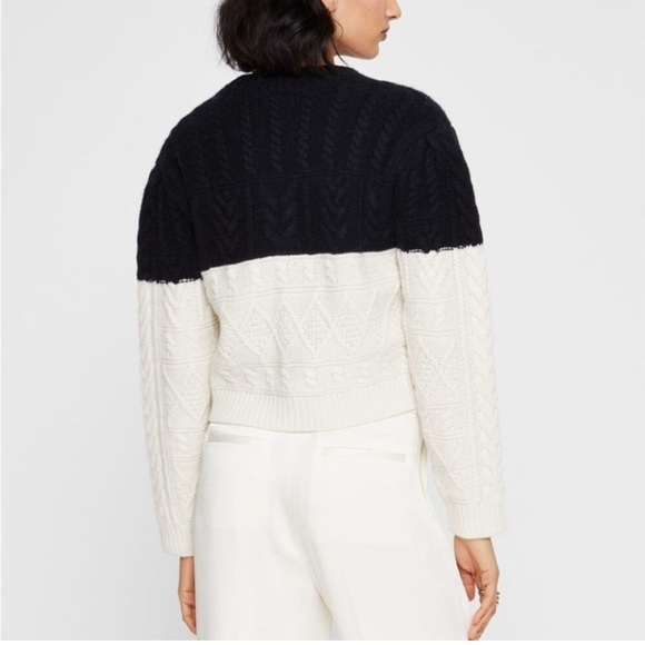Club Monaco Structured Cable Crew Knit Sweater Black White Wool Size Small - Picture 4 of 13